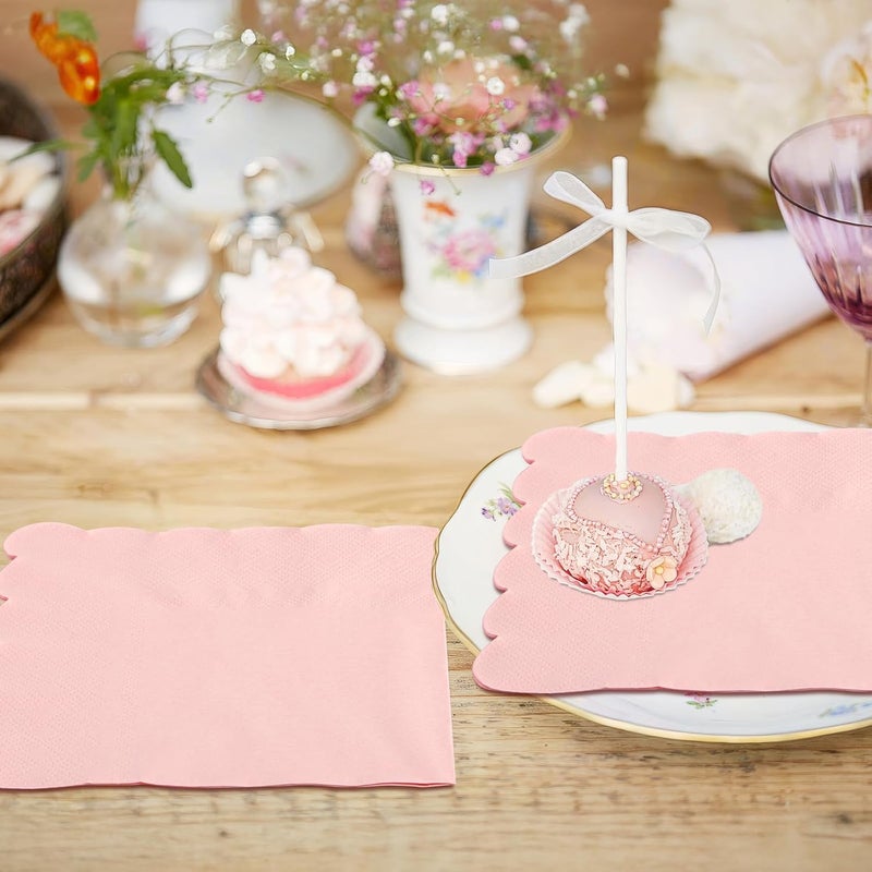 Hoiny 100 Pcs Cocktail Napkins, 2-Ply 5 x 5 Inches Disposable Scalloped Napkins, Thick Premium Dessert Napkins for Party, Wedding, Dinner, Birthday, Anniversary, Festival (Pink) - Image 4